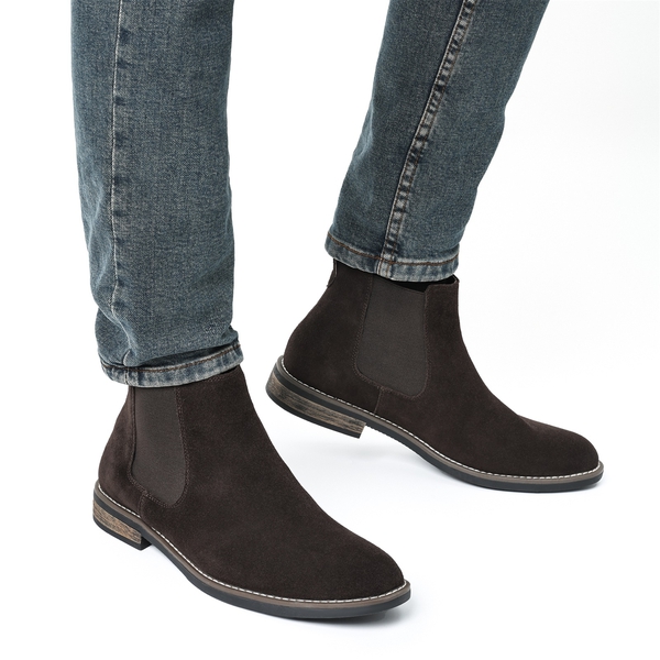 Men's Plain-Toe Suede Chelsea Boots - DARK BROWN - 7